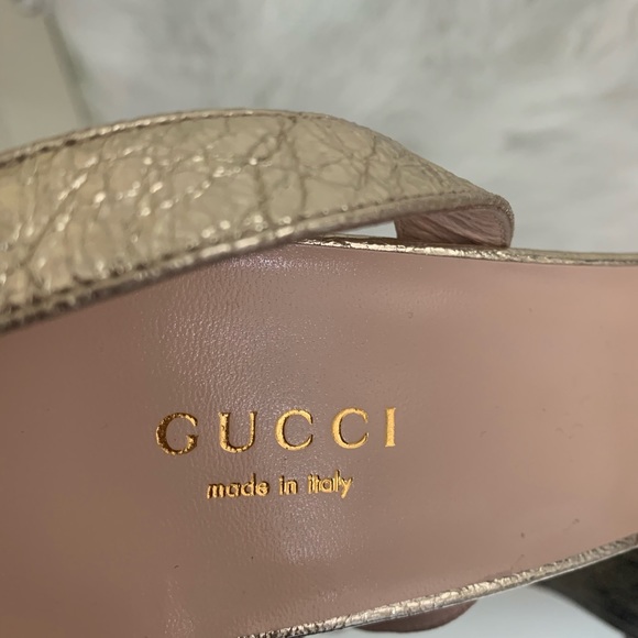 Gucci Gold Marmont Double G Platform Sandals - Picture 7 of 11